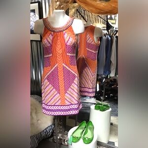 Hale Bob. FabulousVibrant Orange and Pink Geometric Dress